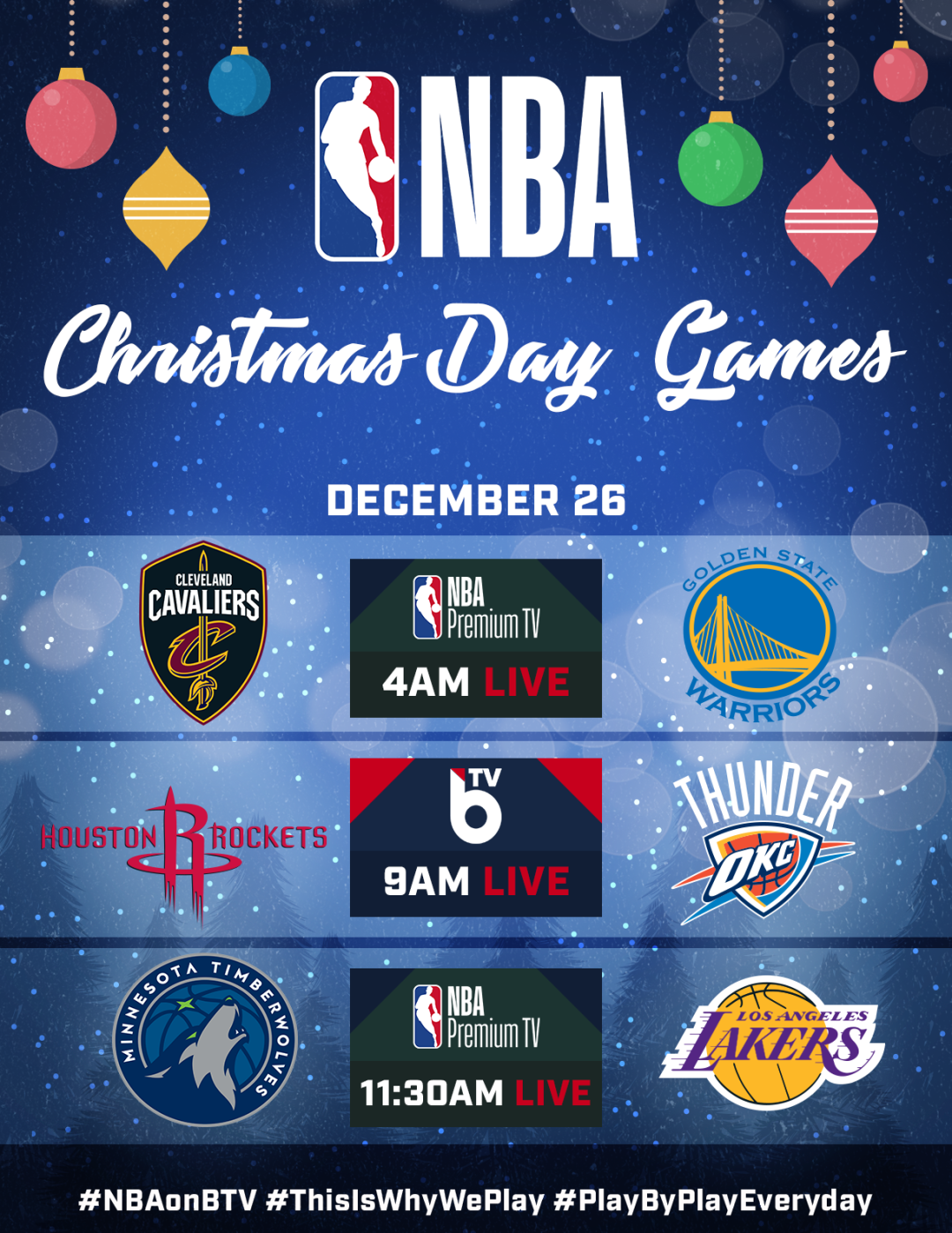 NBA Christmas Day Games on BTV and NBA Premium Philippines